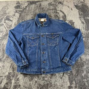 Vtg Wrangler Men's Blue Denim Jacket Sz L Workwear Chore Western Trucker